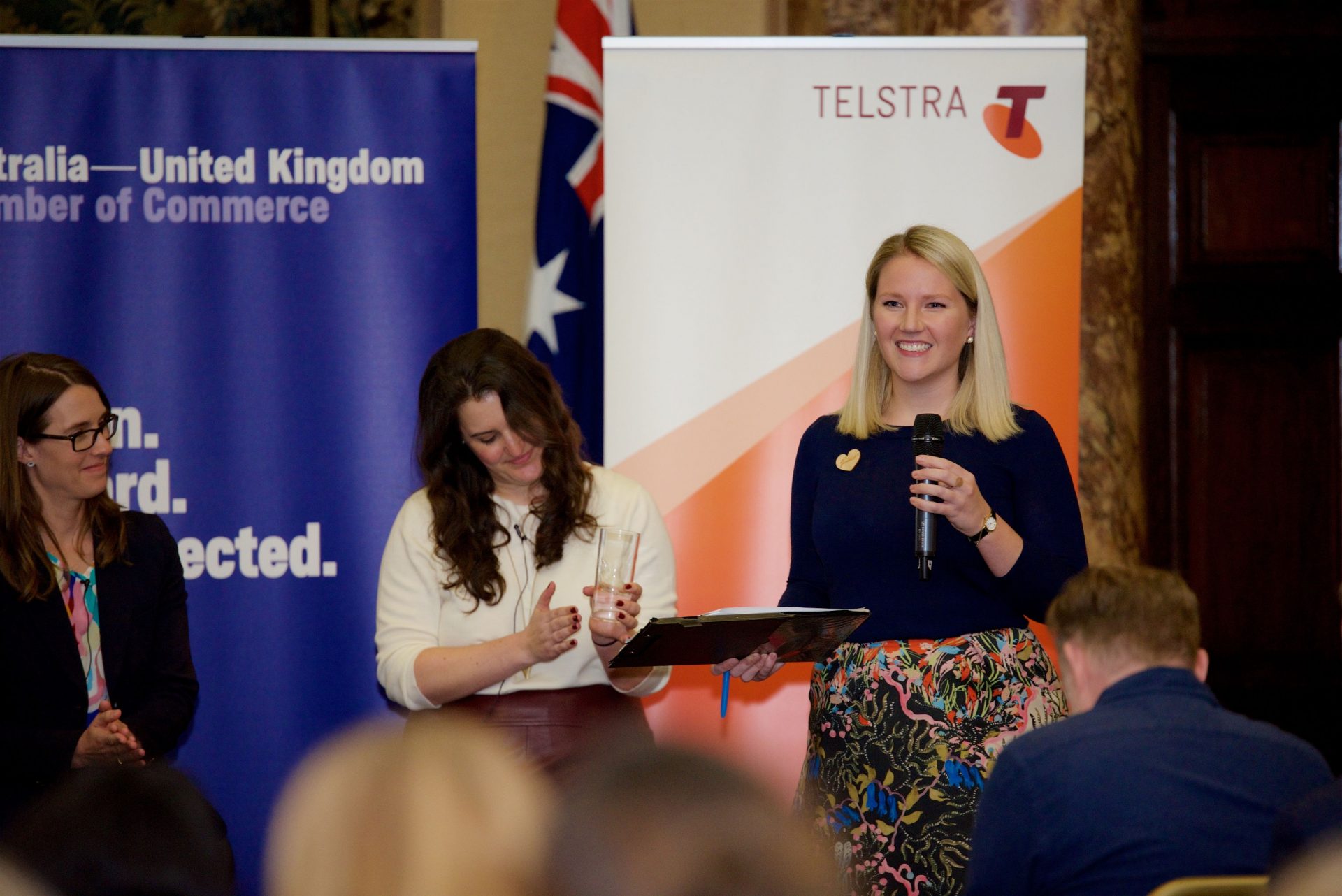 Atalanta's Elizabeth Ames addressing an audience