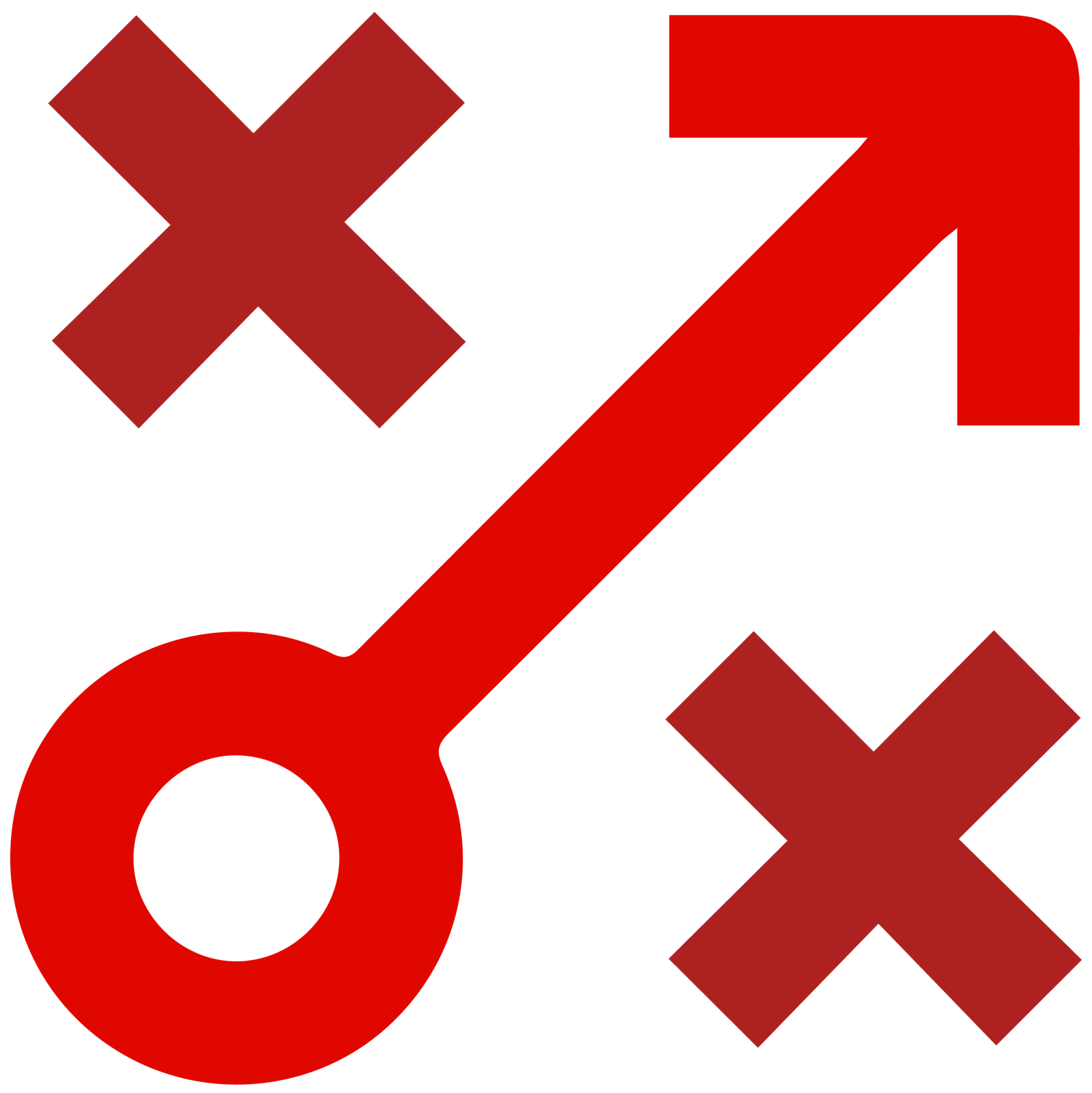 Icon motif with diagonal arrow surrounded by two crosses