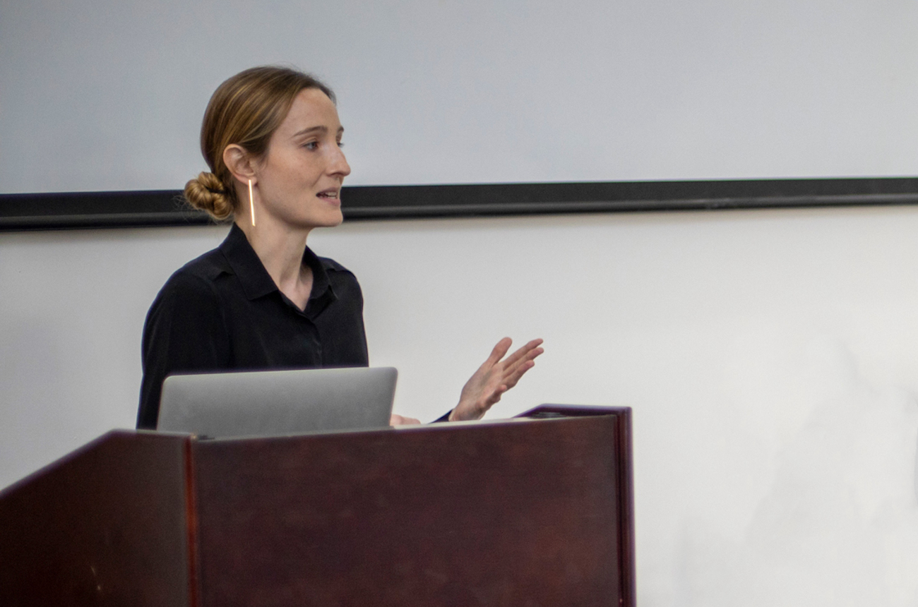 Atalanta's Eva Barboni addressing an audience